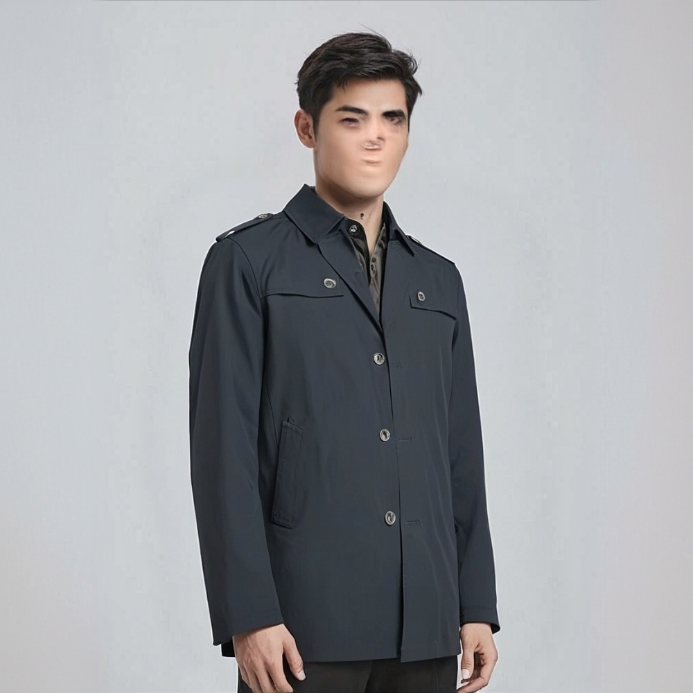 秋冬长款春秋中长款风衣商务时尚黑色极简风