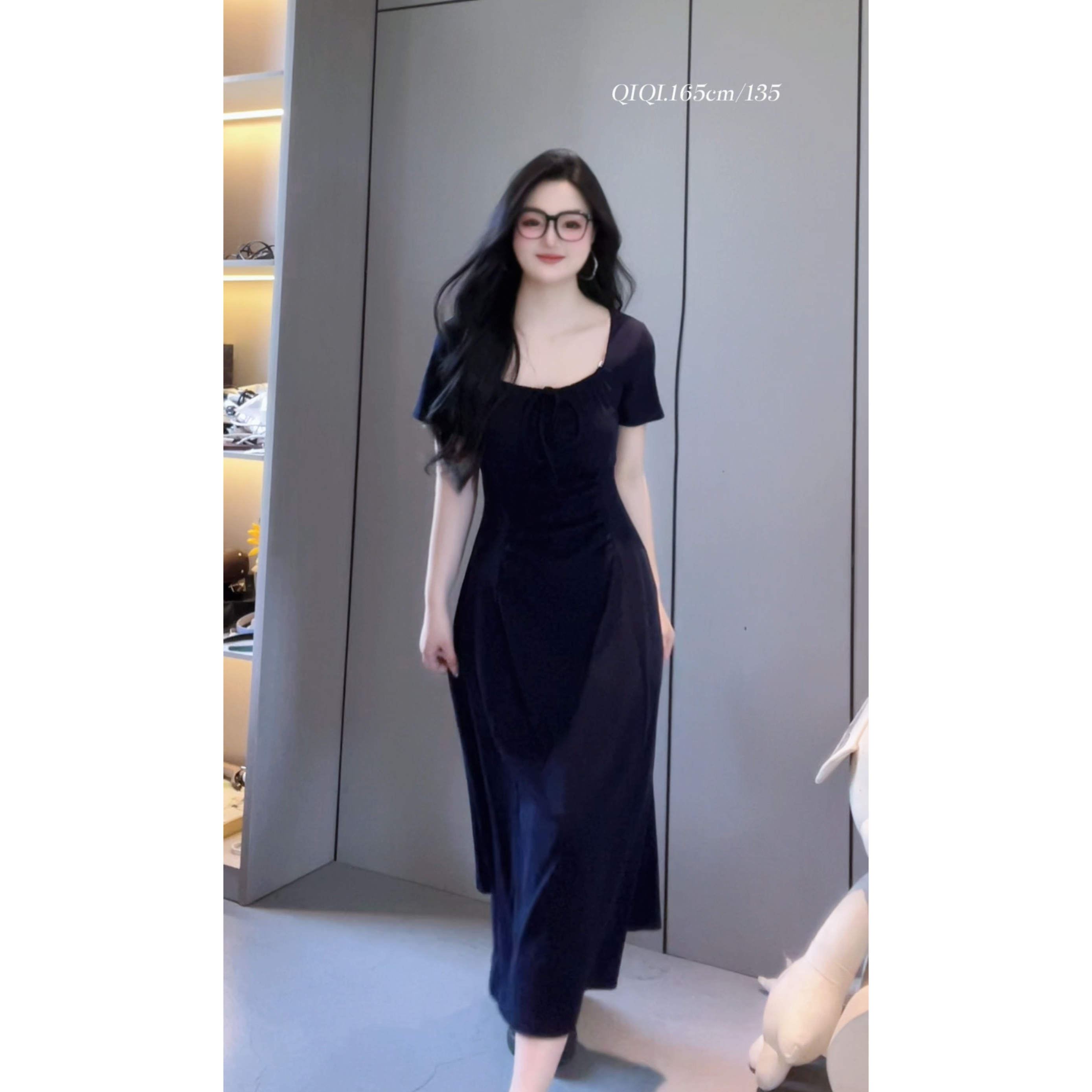 【极简】9210微胖mm法式气质方领连衣裙子女夏季收腰显瘦韩系穿搭