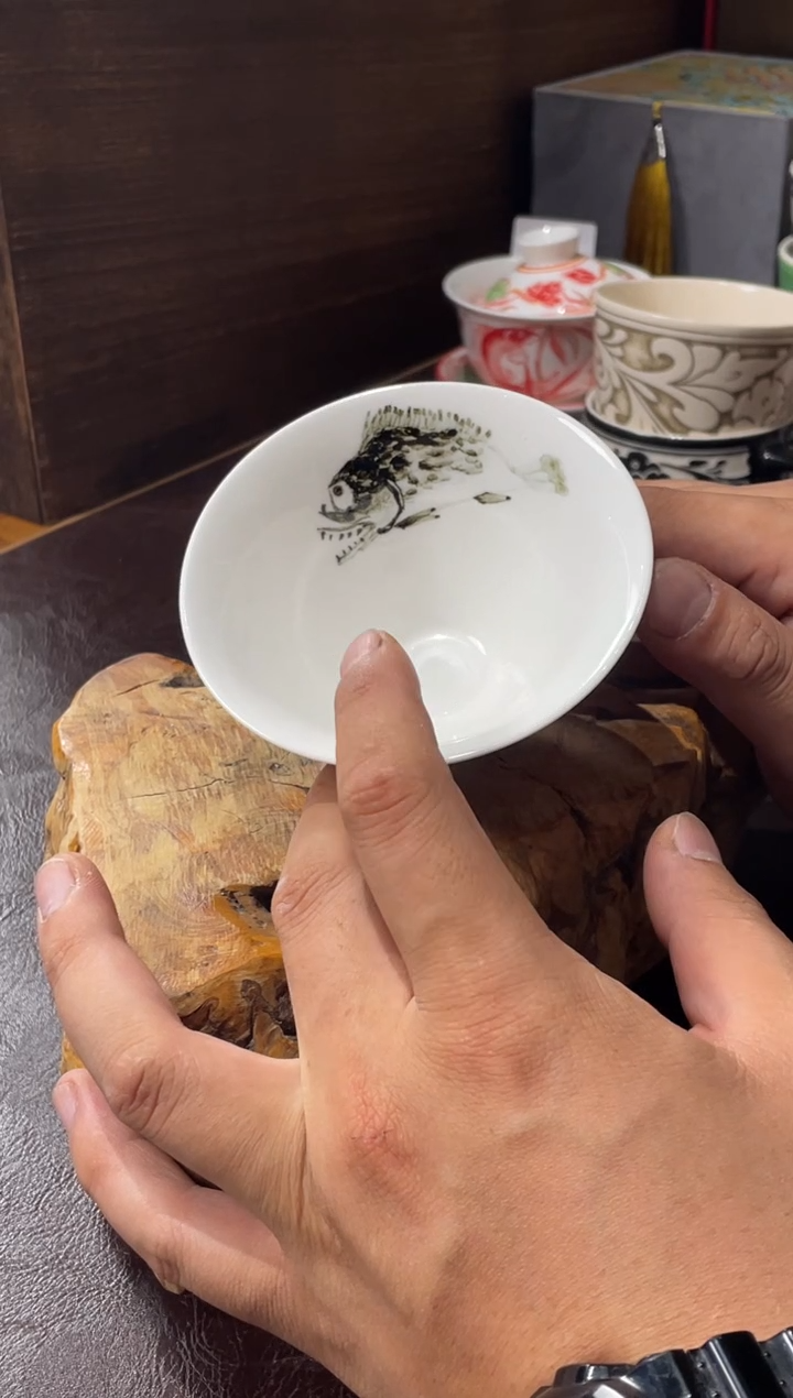 8号手绘斗笠盏内绘斑花磁州窑嘎嘎好