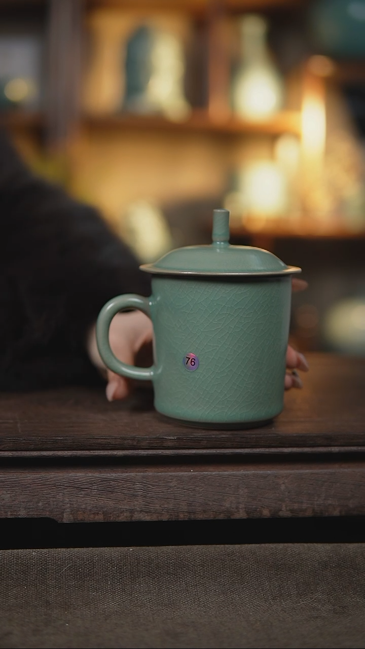 【闪购商品】杯仿古翡翠绿纯手工办公杯大瑕76