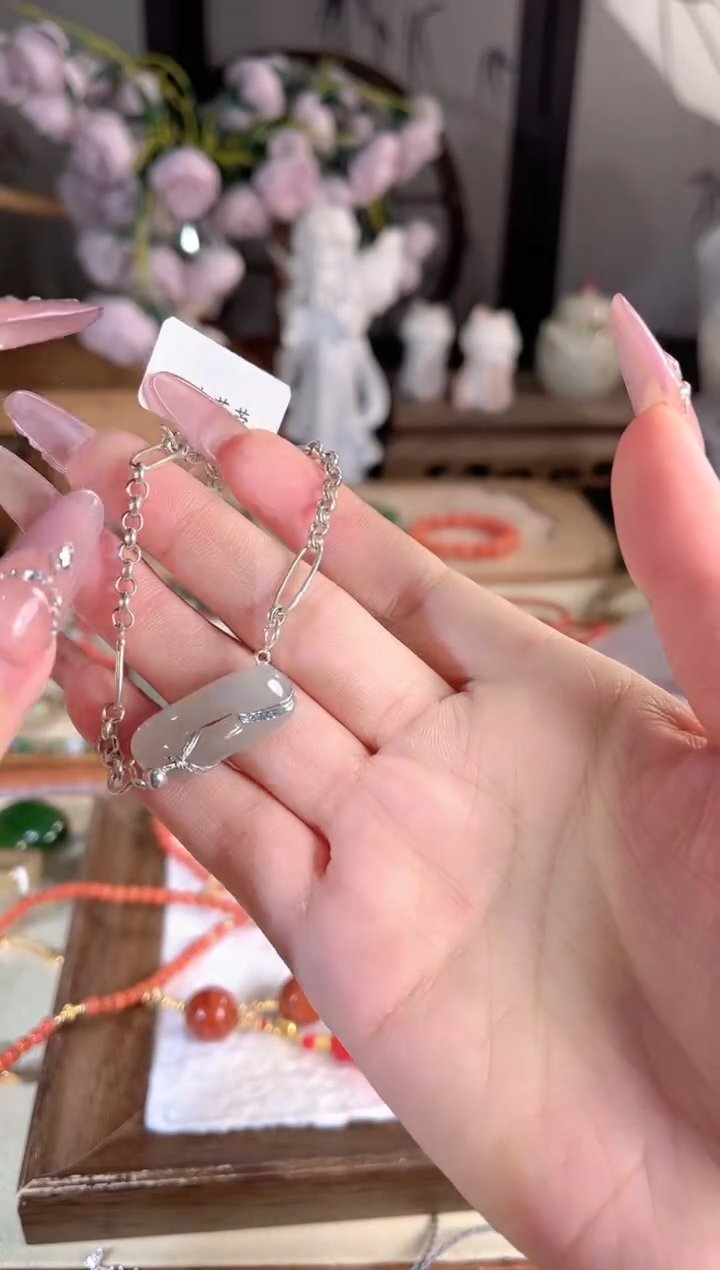 银S925镶嵌手链和田玉多样性发其一孤品默认微瑕