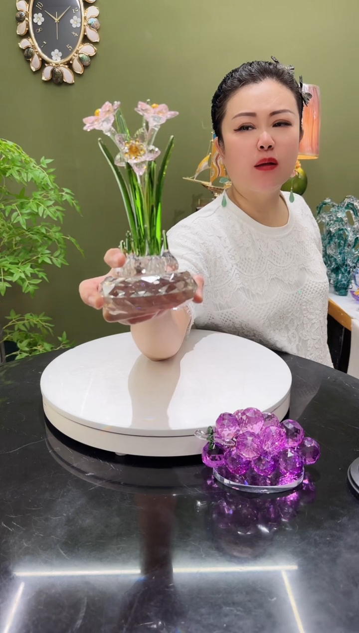 人造水晶粉色水仙花摆件