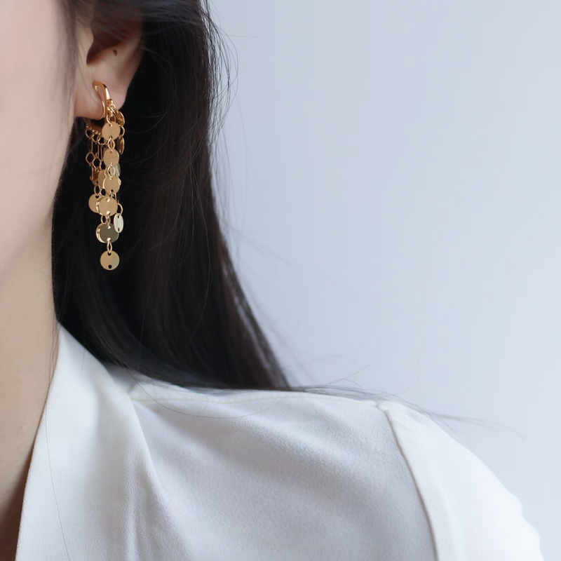 铜合金耳饰 铜合金耳饰 女长款流苏亮片耳夹超闪设计感气质轻奢