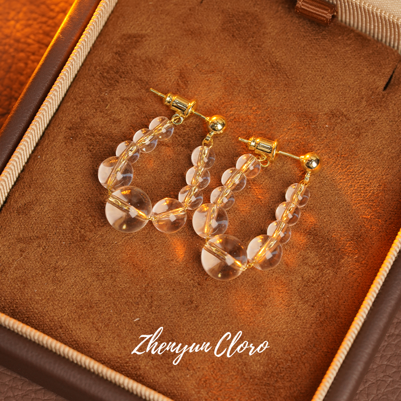 铜合金仿水晶耳饰 法式简约百搭白水珠珠耳环 ML2069