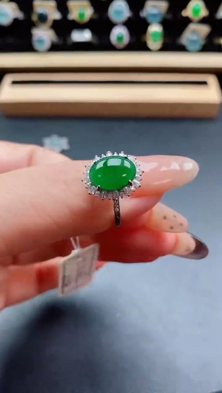 银S925镶嵌戒指翡翠1
