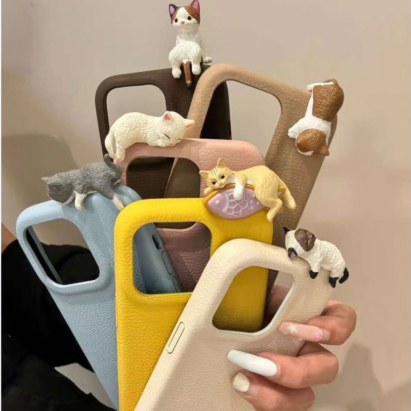 立体猫咪苹果手机壳皮纹