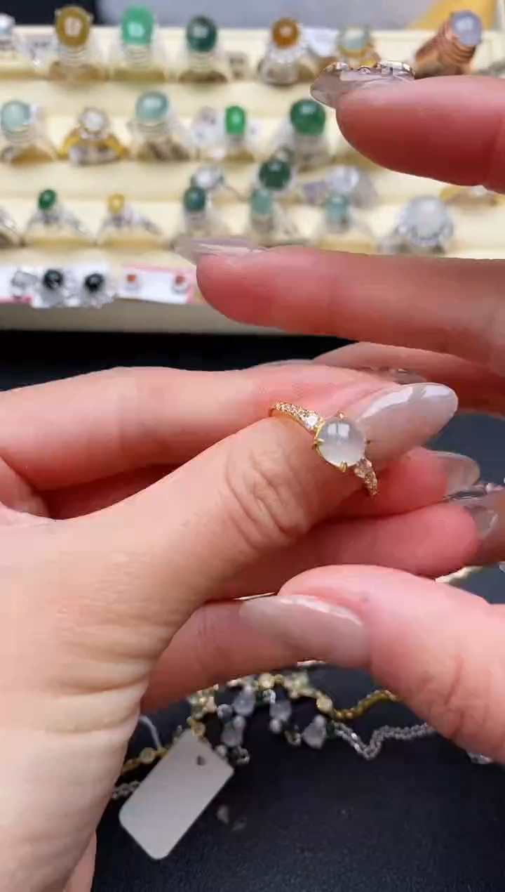 【闪购商品】翡翠戒指银S925镶嵌缅甸翡翠3  8+10