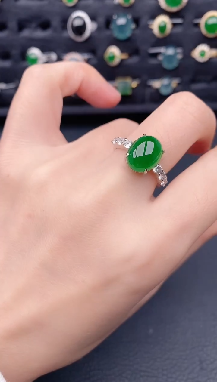 银S925镶嵌戒指翡翠天然a货翡翠441