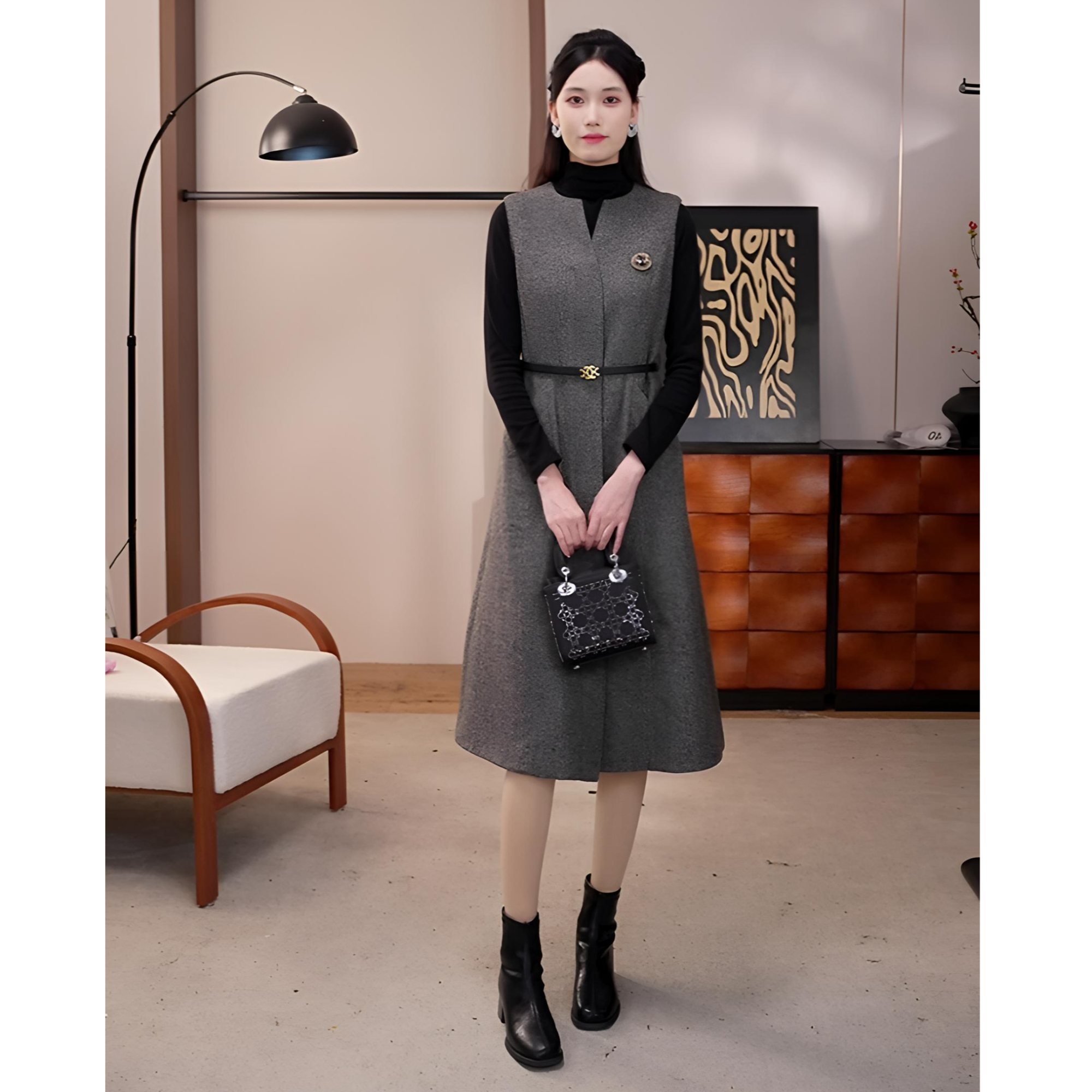 【玲】复古风显瘦默认款式连衣裙女装轻奢秋冬时尚 H-1562