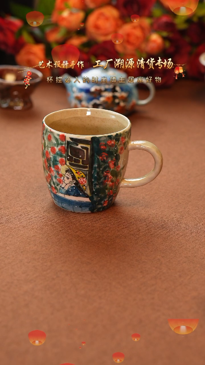 【闪购商品】杯手艺人手绘釉下彩异形器物