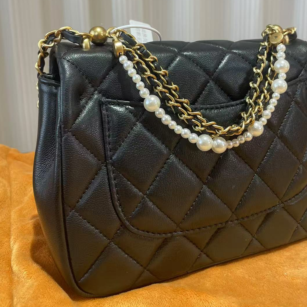 HIRMRIS手工真皮包550781-黑  新珍珠球链