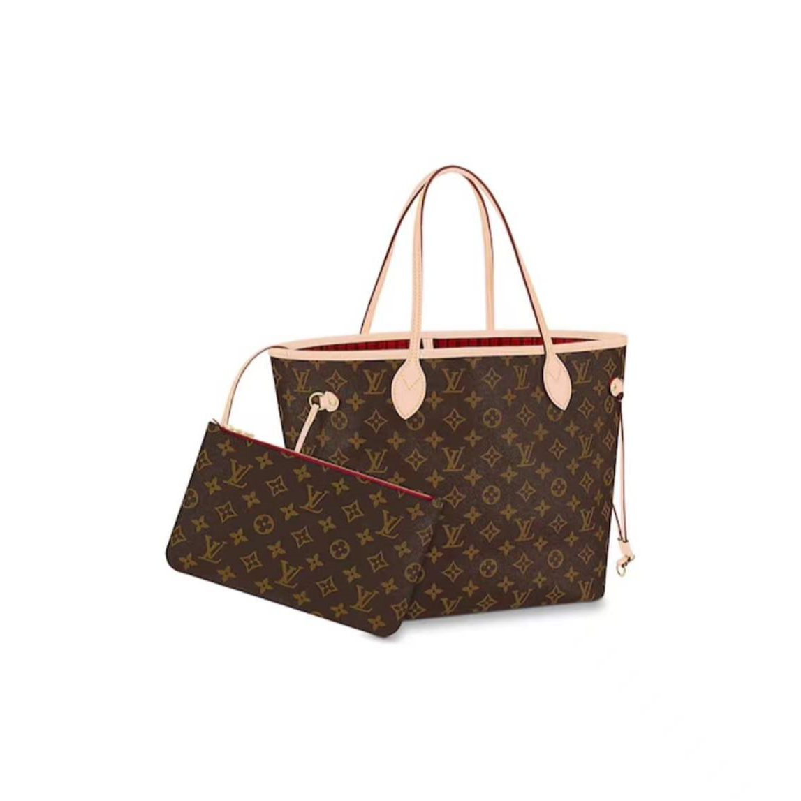 99新 LouisVuitton/路易威登  never full中号 （红内/咖内）芯片款