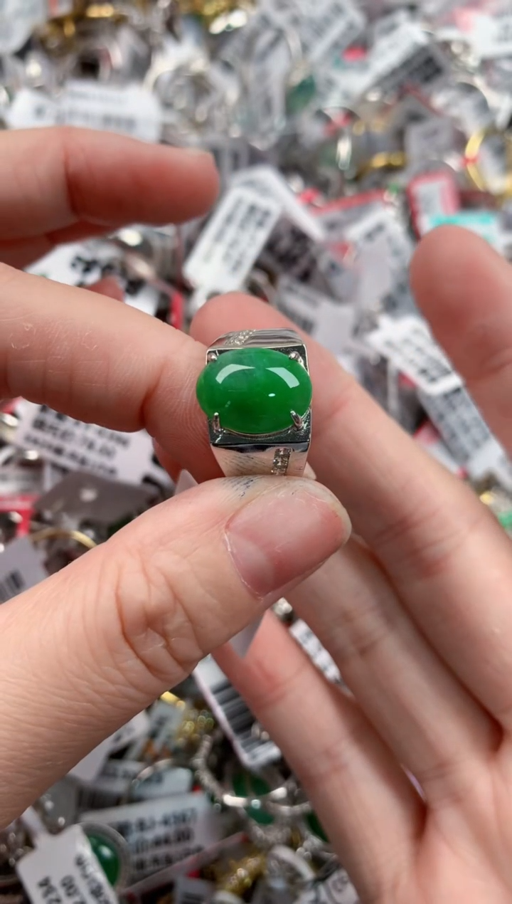 银S925镶嵌戒指翡翠555--3