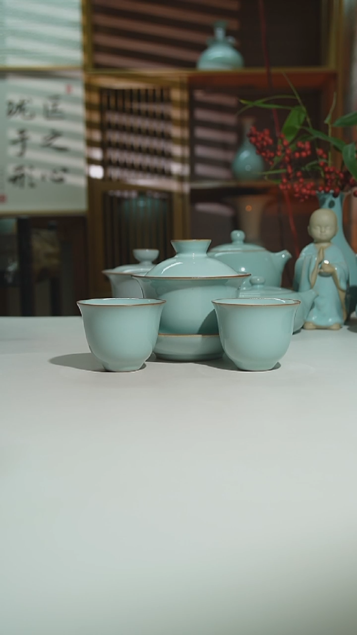 天青珑匠玉兰盖碗加玉兰杯2支二级