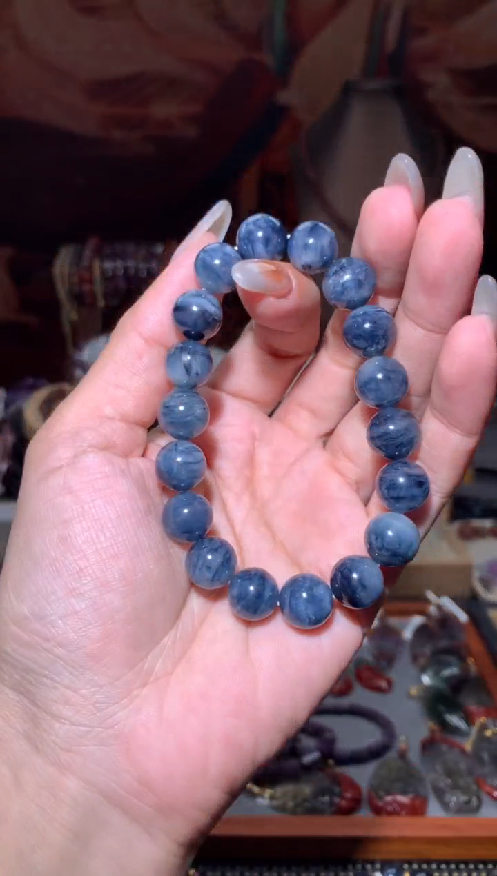 未镶嵌珠宝半成品水晶海啸蓝兔毛手串11mm