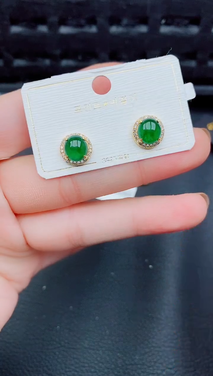 【闪购商品】翡翠耳饰银S925镶嵌天然a货翡翠1152