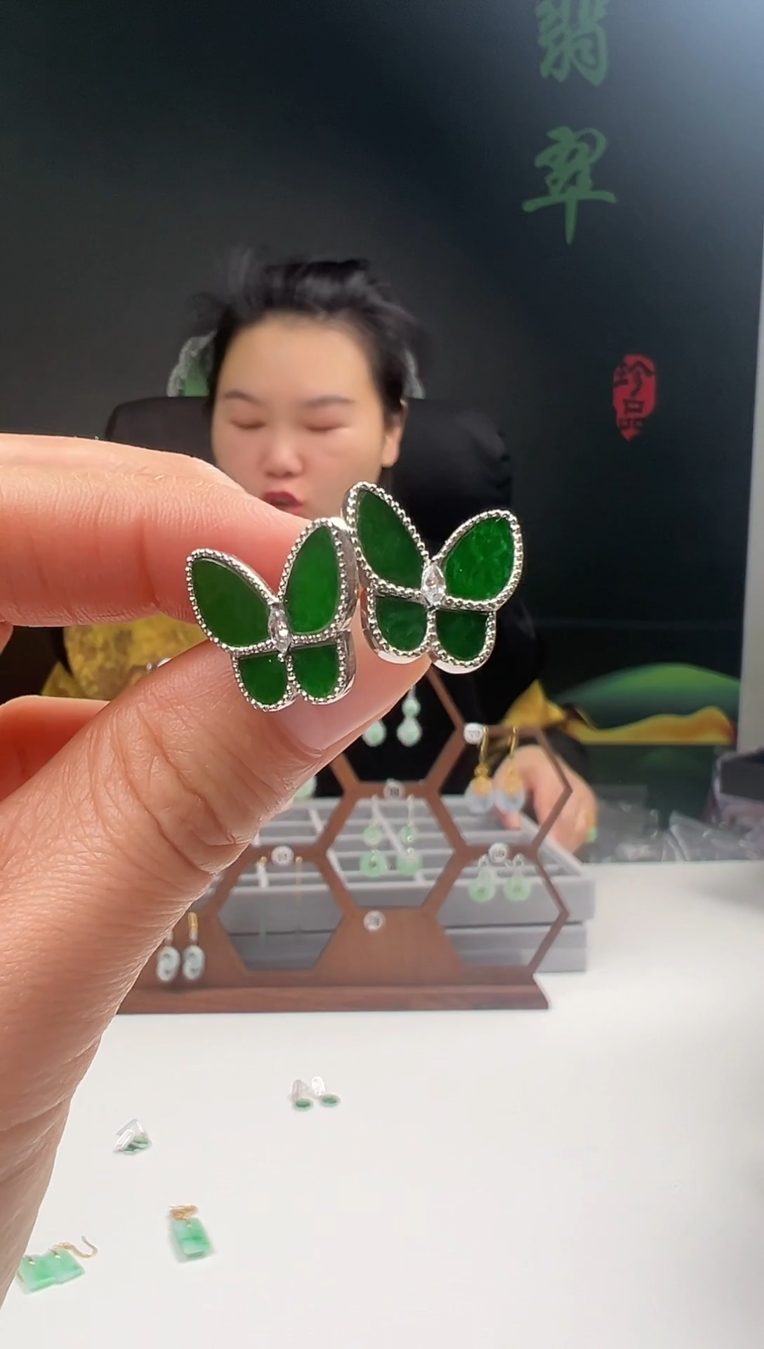 银S925镶嵌翡翠耳饰001