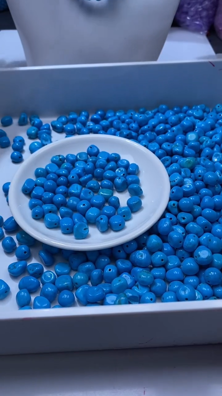 未镶嵌颈饰玛瑙/玉髓w3364高瓷睡美人蓝*松豆豆珠10*7mm*4颗