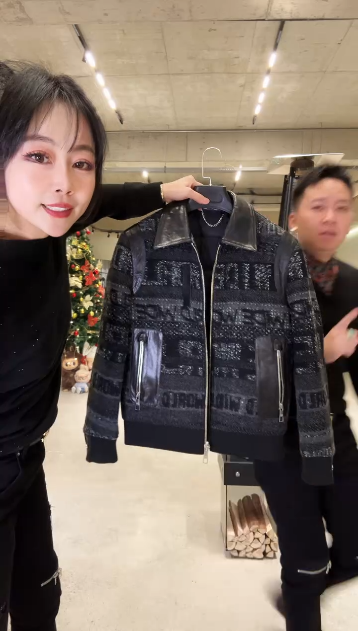 山***串48码（125斤以内）男士羊毛尼拼接山羊皮鹅绒服