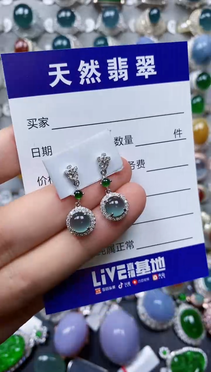 【闪购商品】翡翠耳饰银S925镶嵌0457