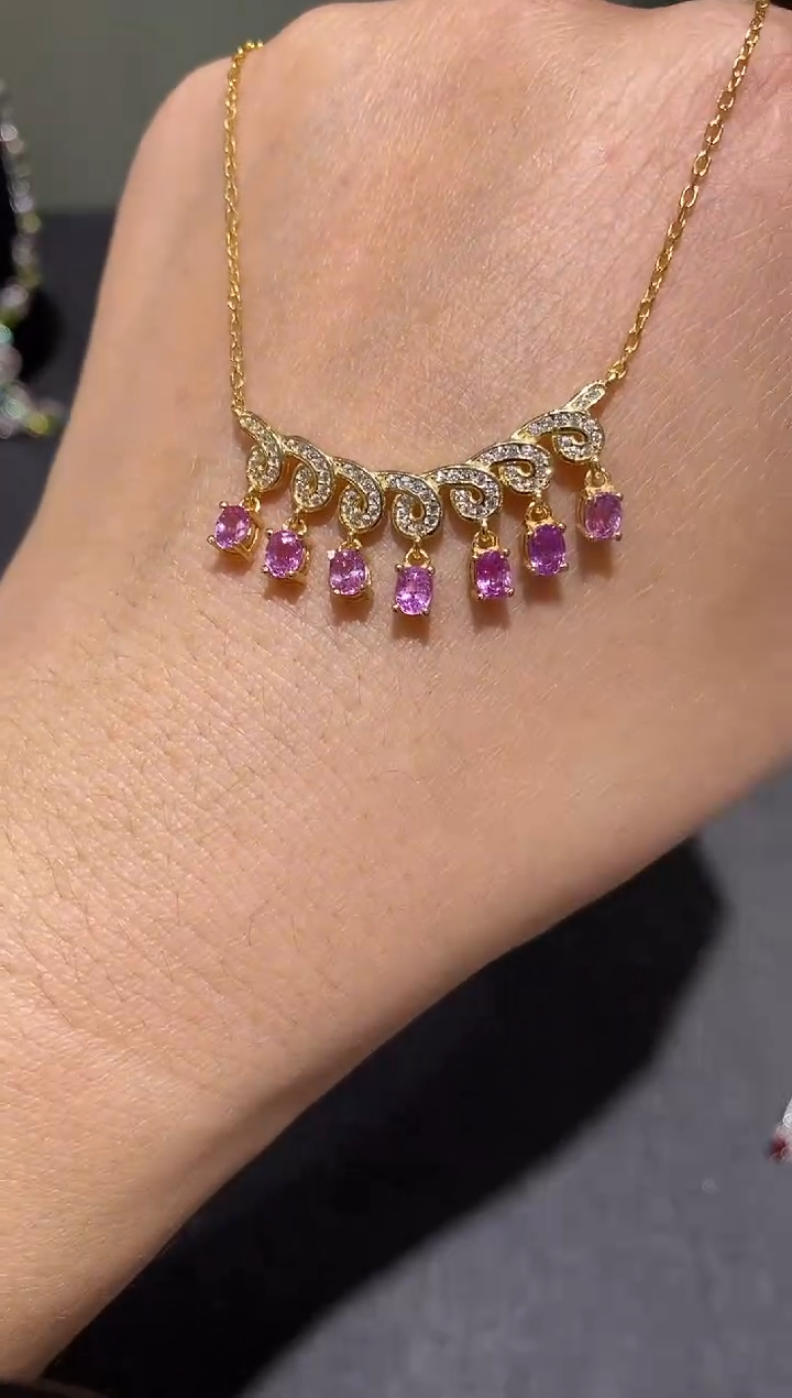 颈饰蓝宝石银S925镶嵌项链