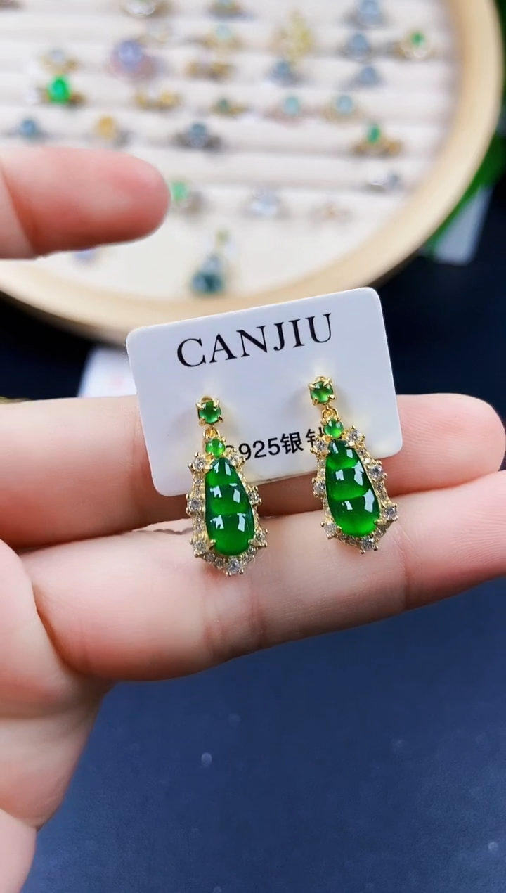 【闪购商品】翡翠耳饰银S925镶嵌41414114