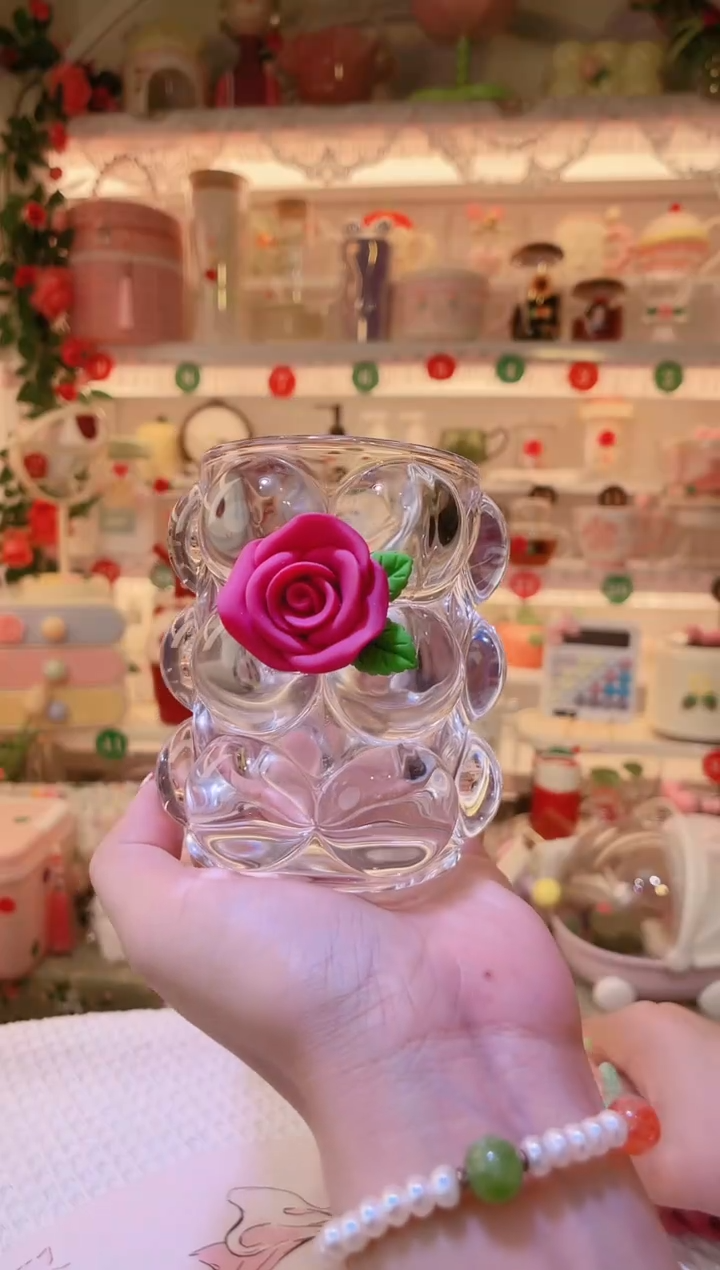 玫瑰花玻璃化妆笔筒——手工制作品质好！