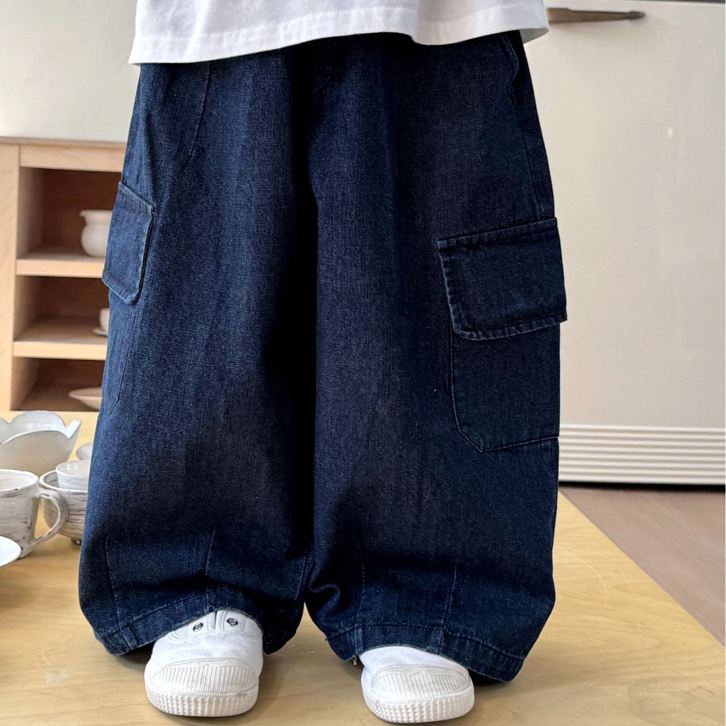 2025129儿童牛仔裤秋季新款韩版休闲工装裤男女童百搭阔腿长裤子