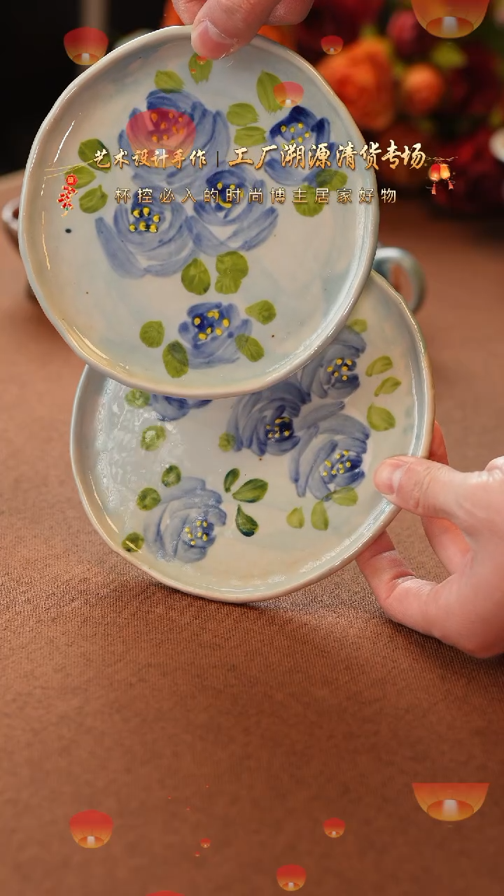 【闪购商品】杯手艺人手绘釉下彩异形器物