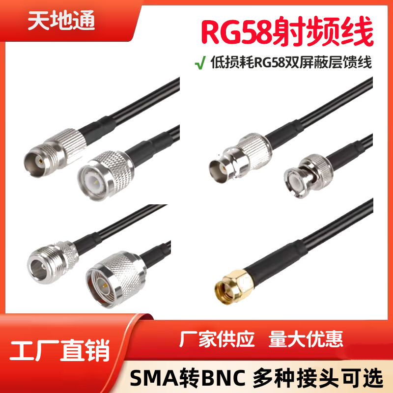 RG58射频线sma延长线2G/3G/4G/2.4G/wifi无线路由TNC公母头连接线