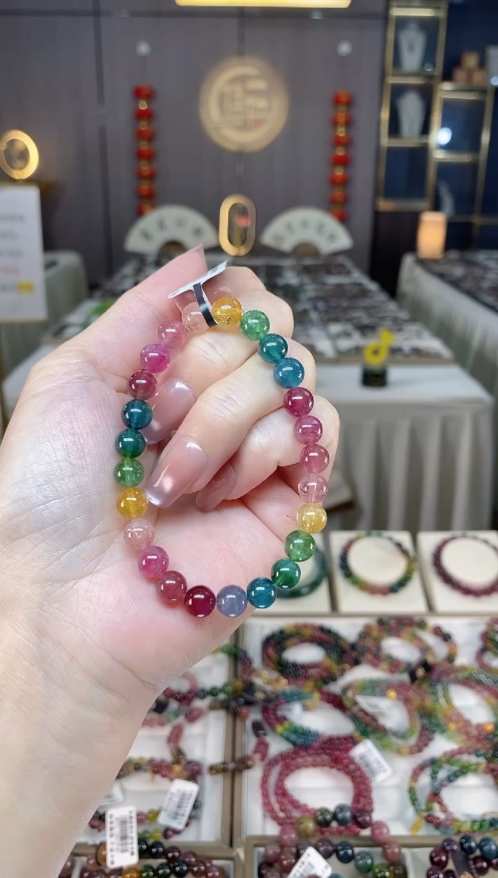未镶嵌冰透体老矿碧玺色标单圈手串7mm+碧玺hon多样性发一条