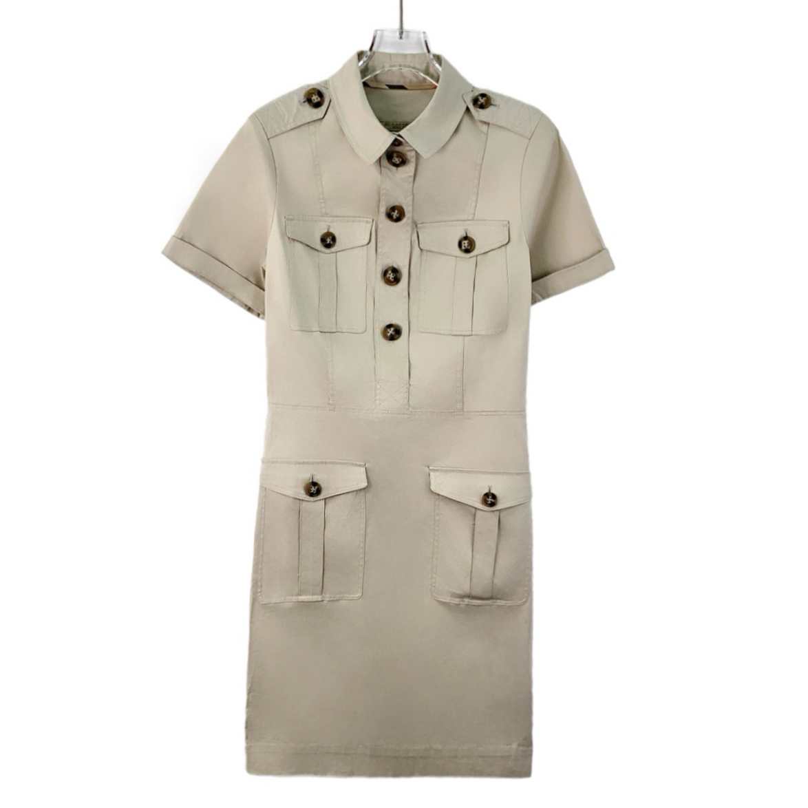 99新 BURBERRY/博柏利  IW0474 卡其色棉质多口袋连衣裙 S码