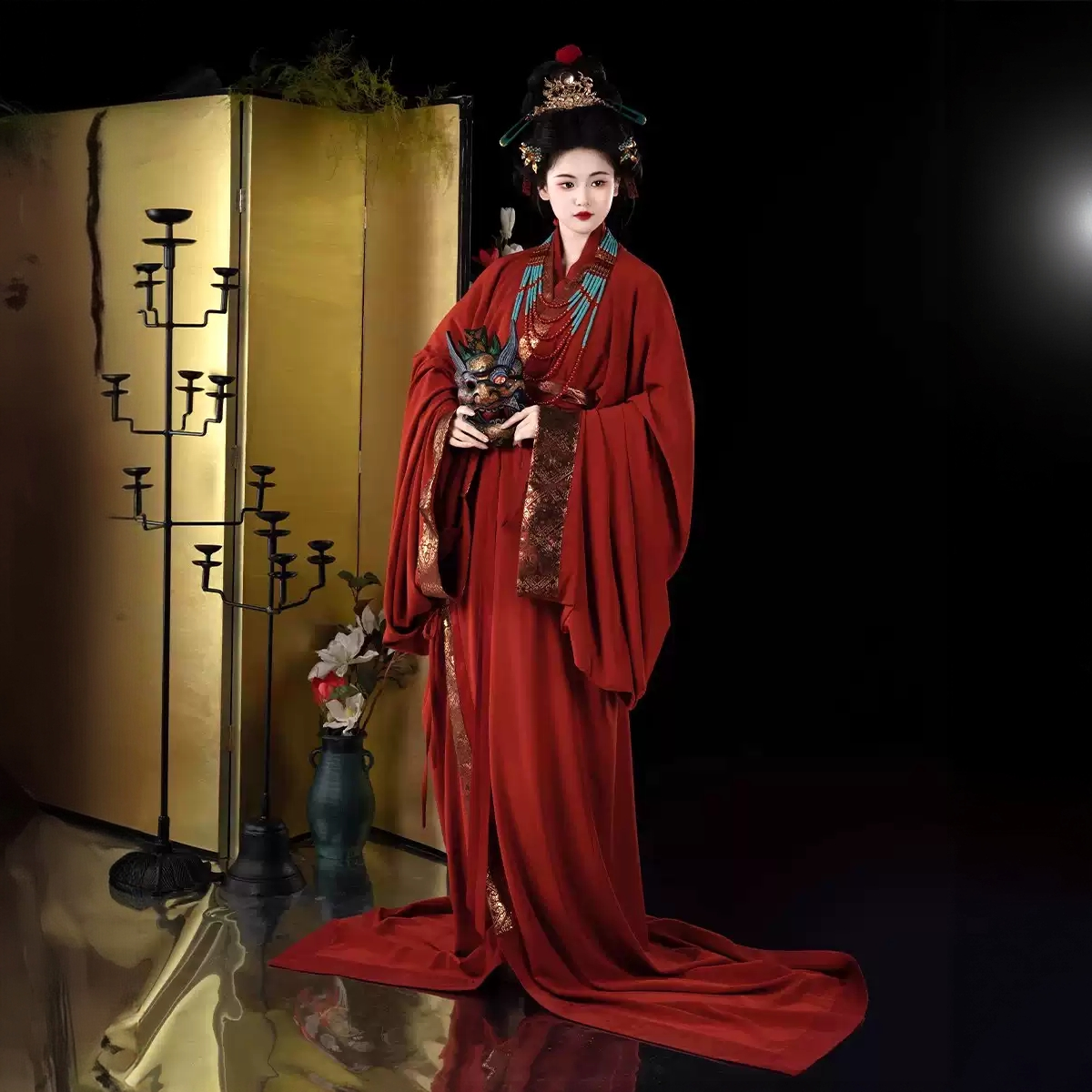 【昭君】汉服战国袍复原款古红色织金锦双层山迟春秋冬日常仙气上镜