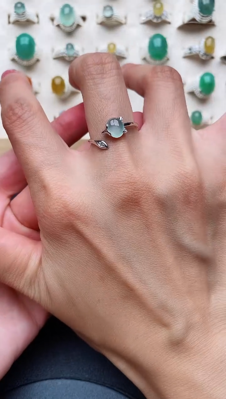 【闪购商品】翡翠戒指银S925镶嵌缅甸天然A货翡翠222   3-2