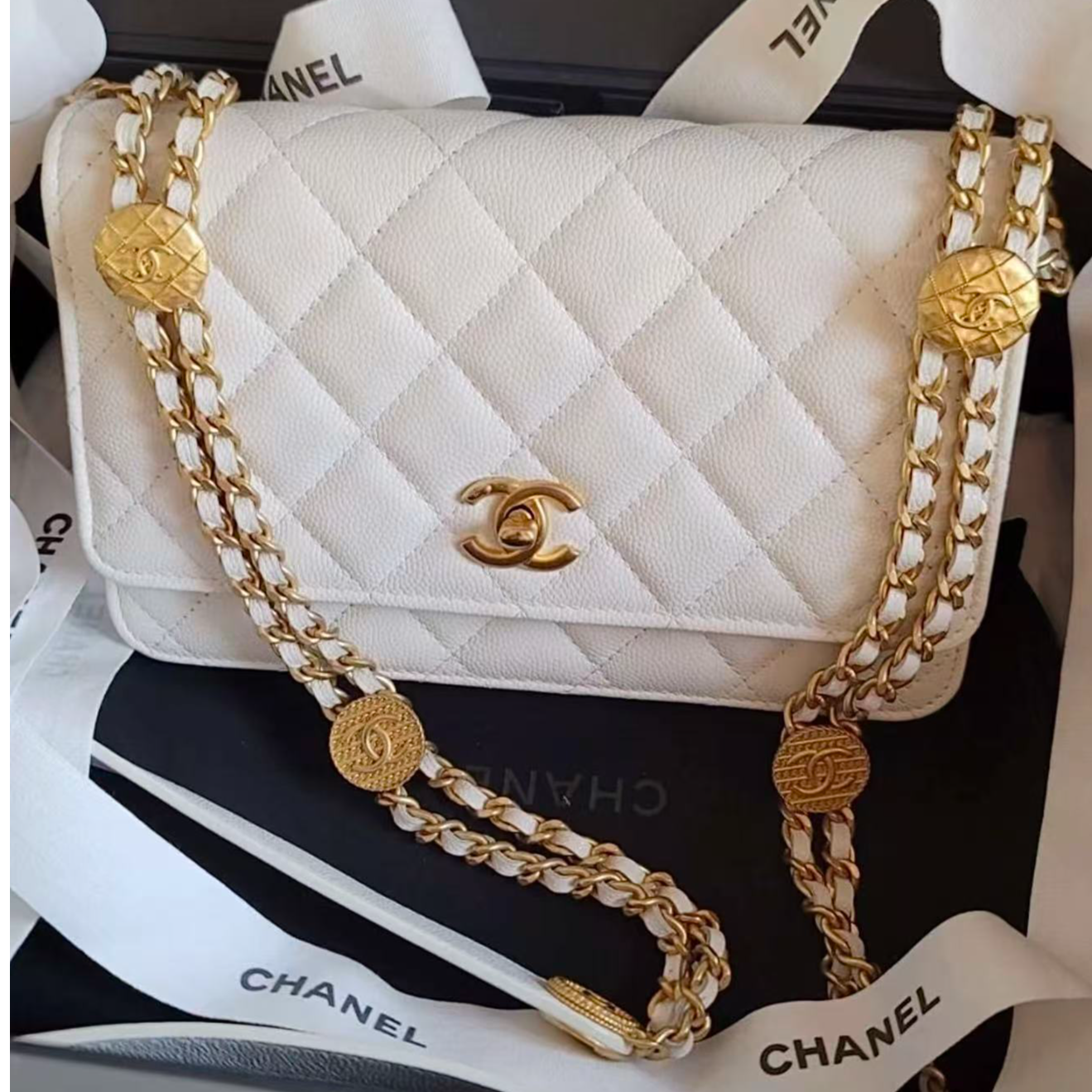 99新 Chanel/香奈儿 22k金币woc白金荔枝牛/优品