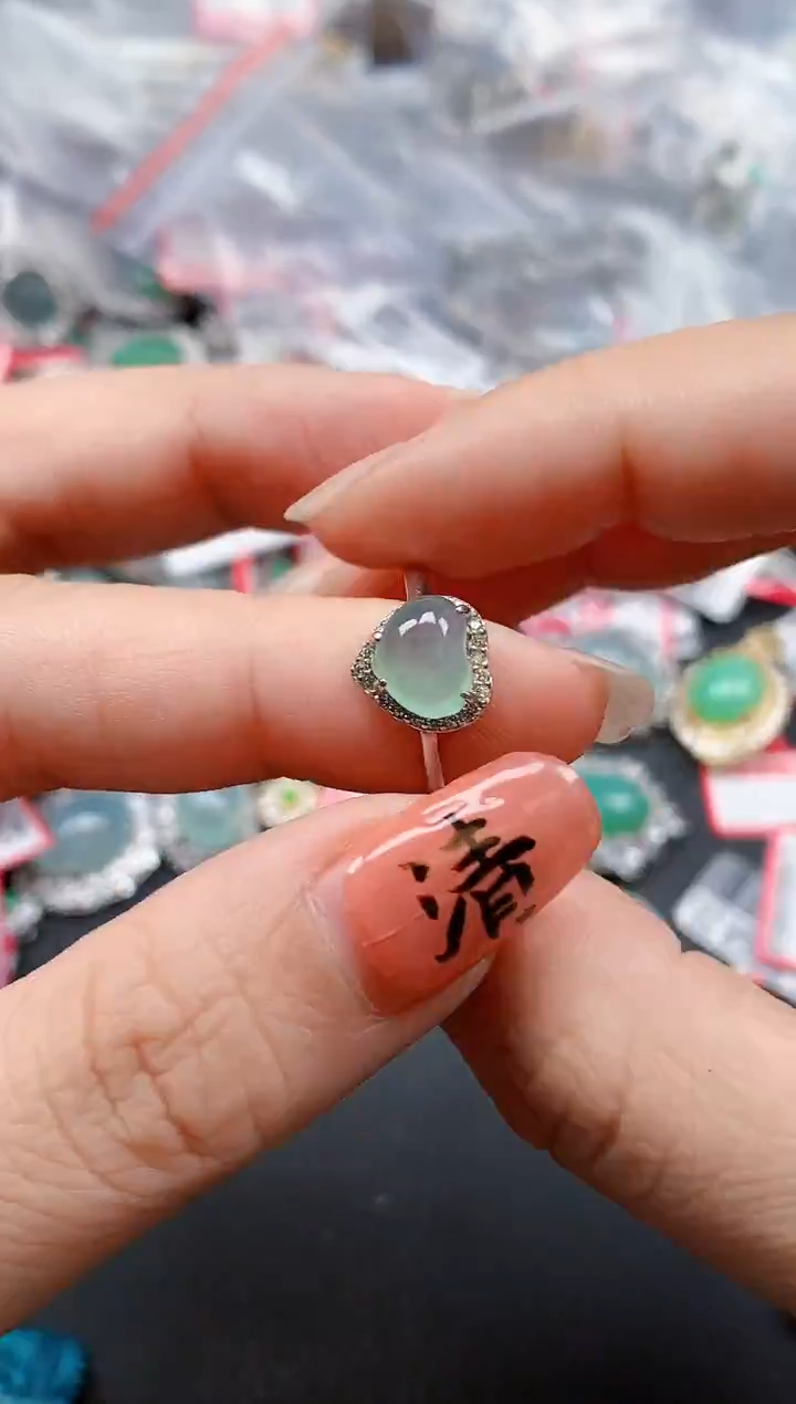 银S925镶嵌戒指翡翠天然A货缅甸翡翠