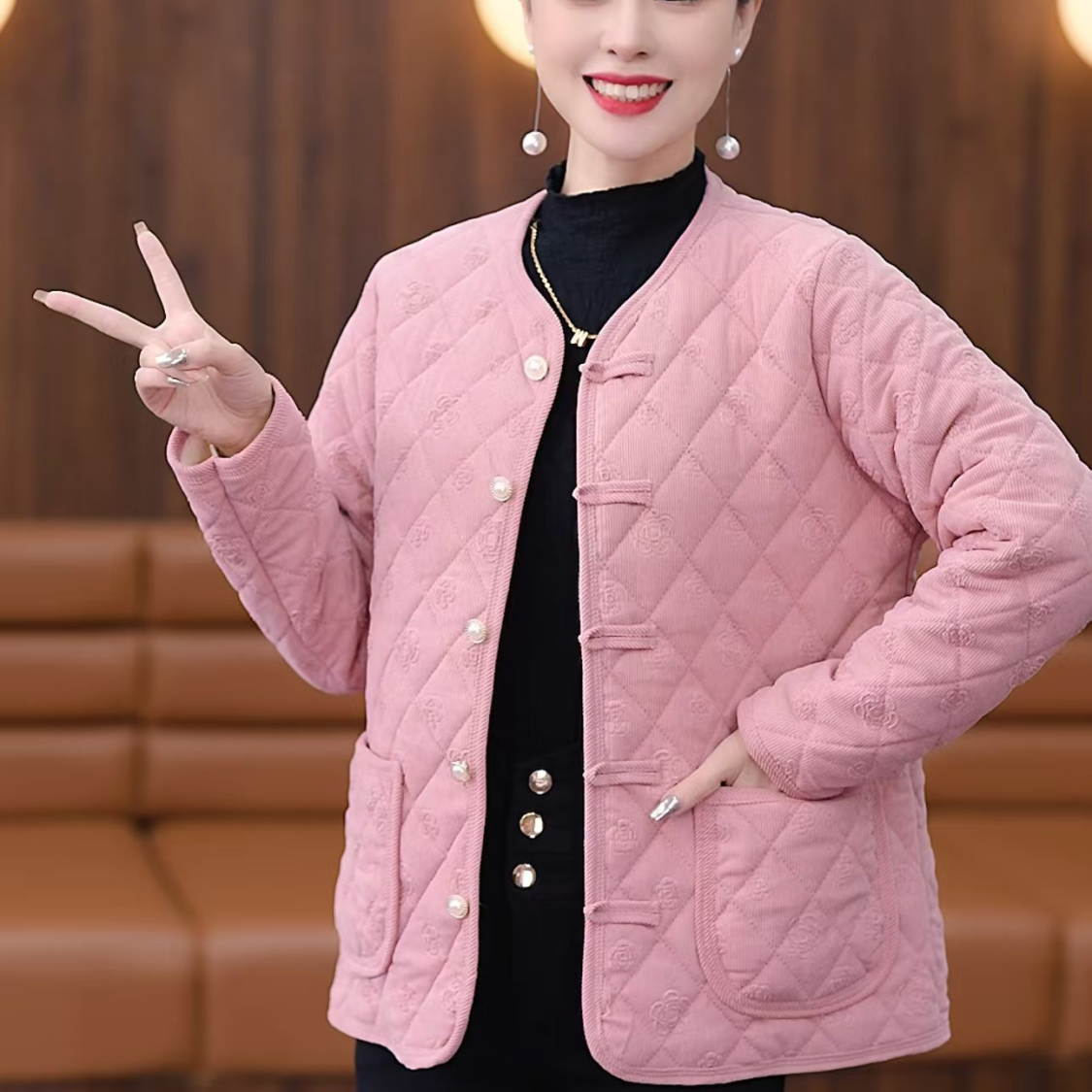 灯芯绒冬季新款女时尚中式加绒加厚棉服国风棉袄休闲百搭外套