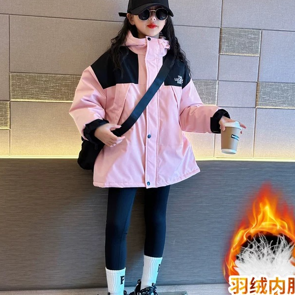 4羽绒服外套拼接男童女童洋气加厚保暖冬季TLKU