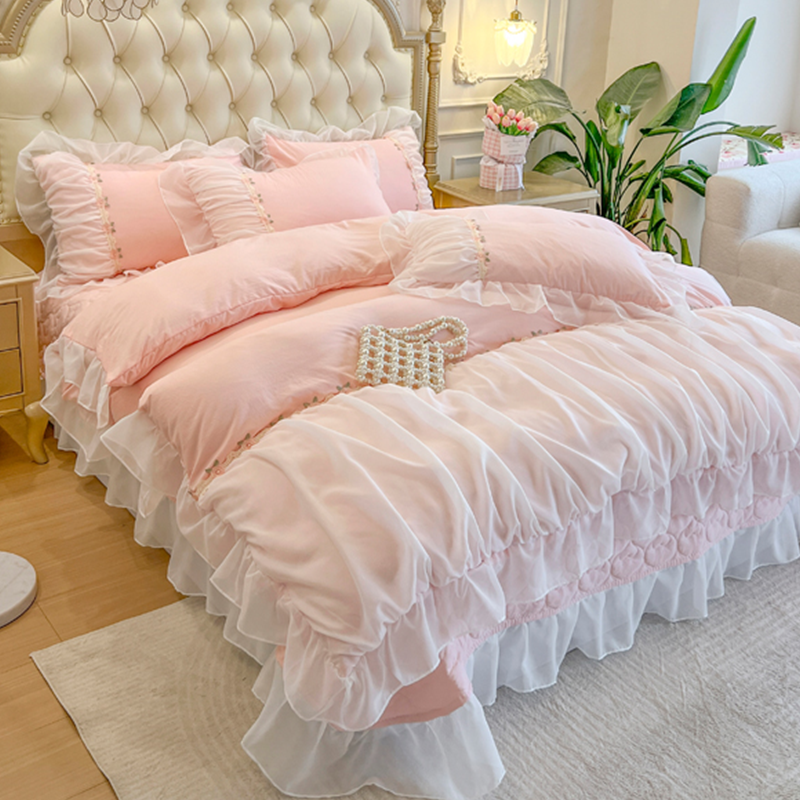 轻奢法式雪纺边棉质四件套高级感纯色床盖款odek精油香氛薄款四季