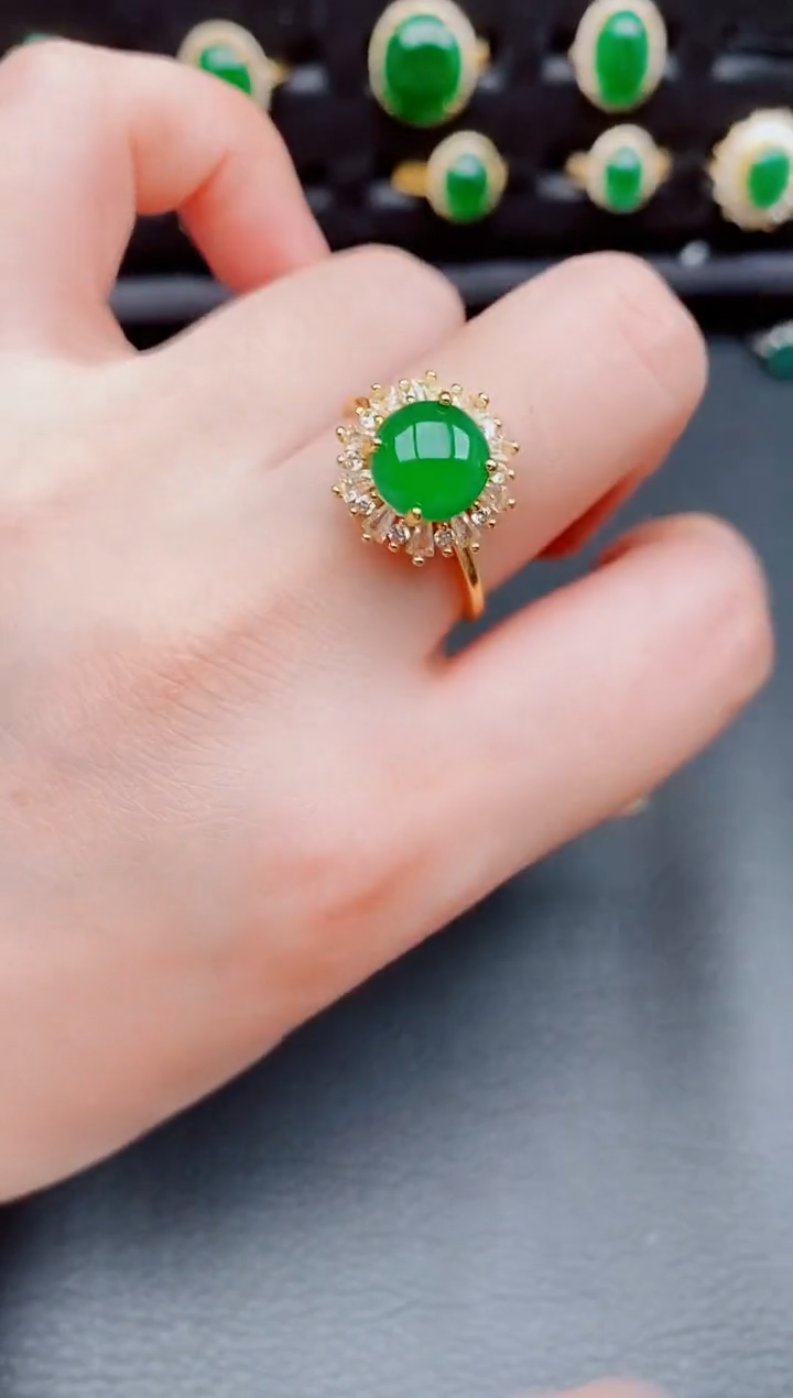 【闪购商品】翡翠戒指银S925镶嵌天然a货翡翠155