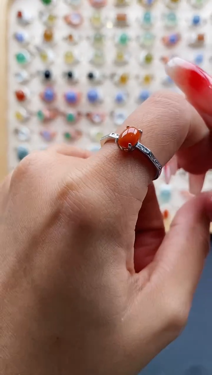 【闪购商品】翡翠戒指银S925镶嵌缅甸天然A货翡翠444 10+9