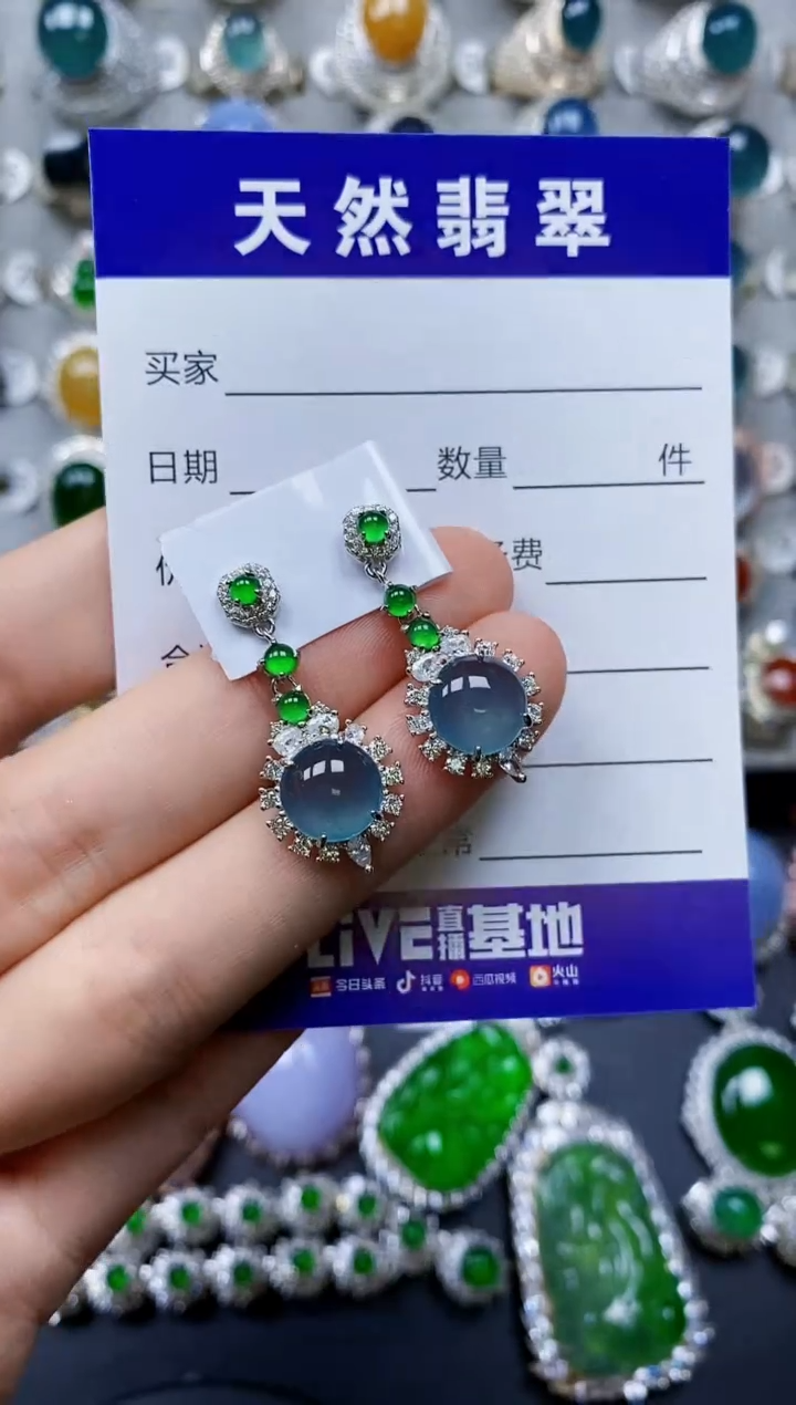 【闪购商品】翡翠耳饰银S925镶嵌0492