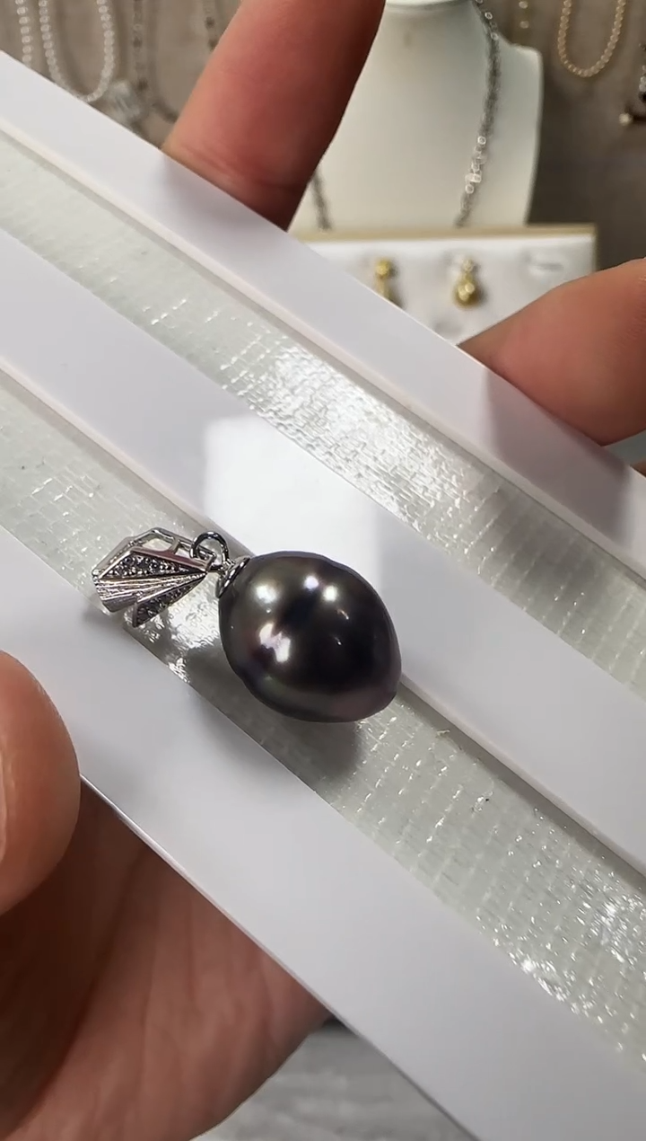 银S925镶嵌吊坠(不含链)海水珍珠芬*大溪地吊坠11.9mm