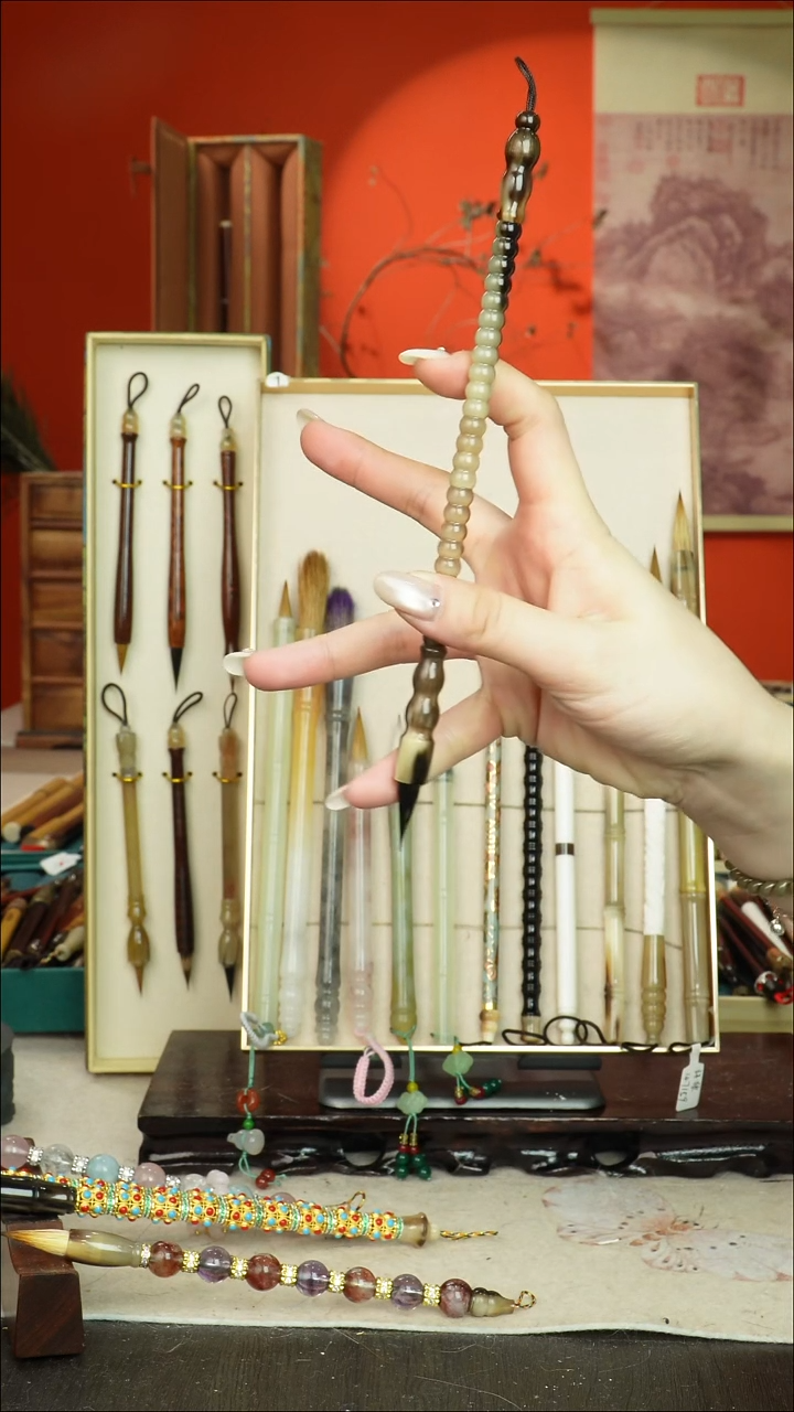 9号闪孤品高货毛笔链接 清水试笔 蘸墨不退