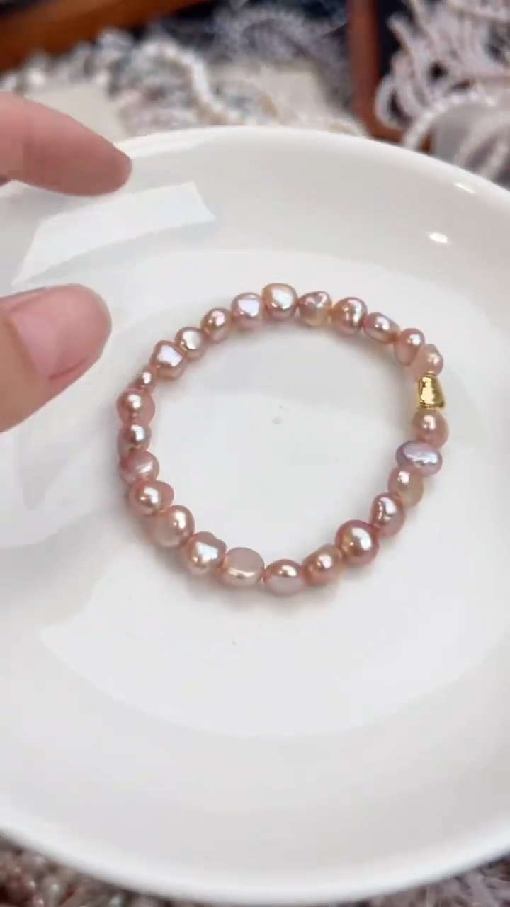 未镶嵌100淡水珍珠粉色*手链