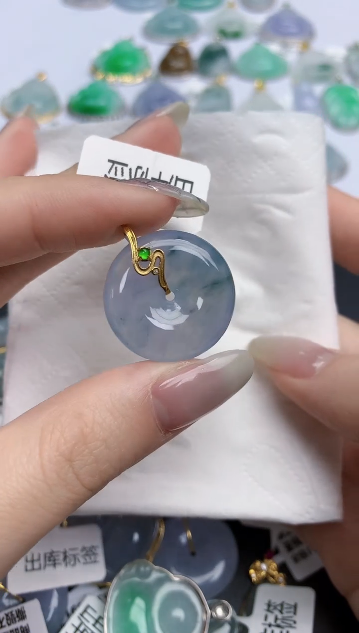 【闪购商品】翡翠颈饰18K金镶嵌天然缅甸翡翠A货