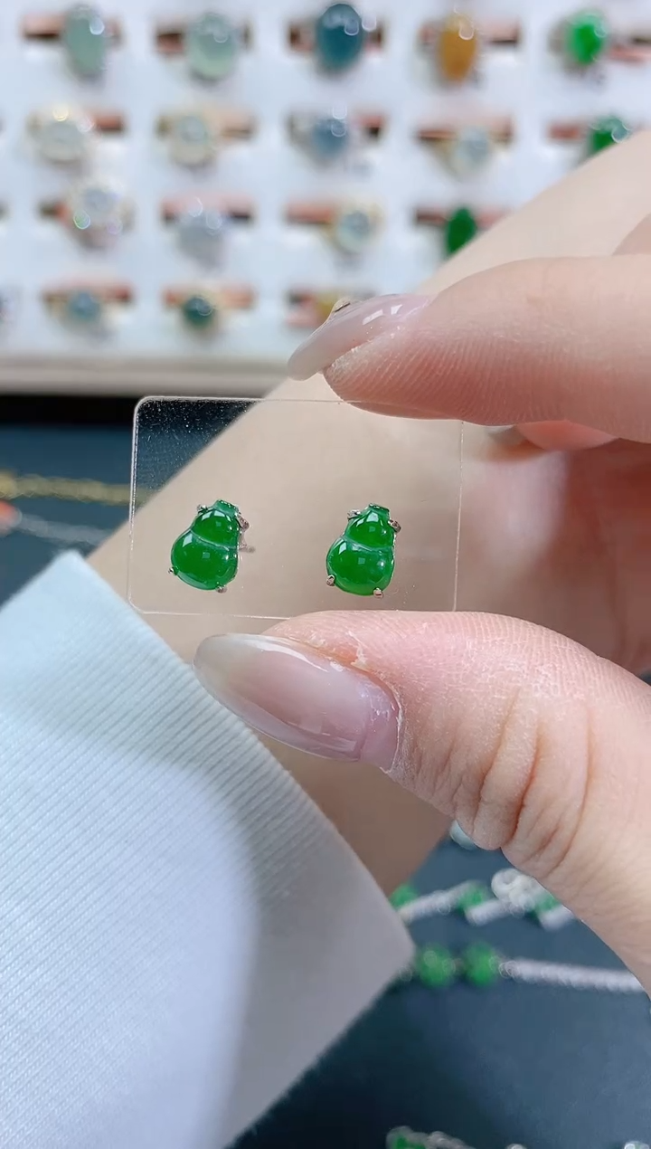 银S925镶嵌翡翠耳饰天然翡翠
