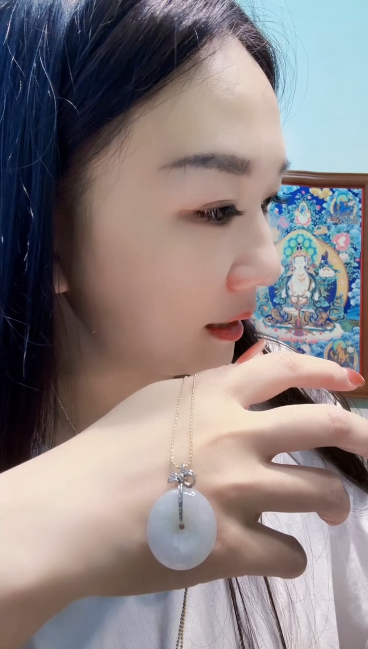 翡翠银S925镶嵌吊坠(赠链)平安扣