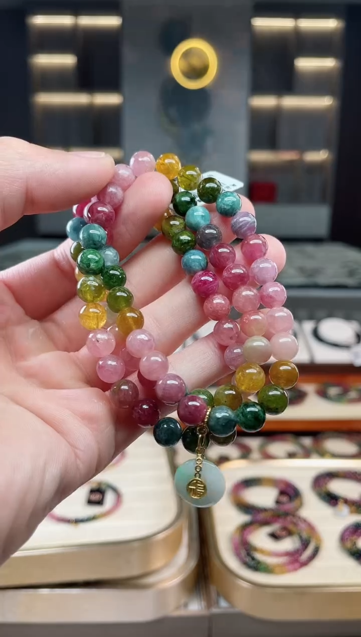未镶嵌老矿碧玺彩虹三圈手串7mm+碧玺多样性发一条xion