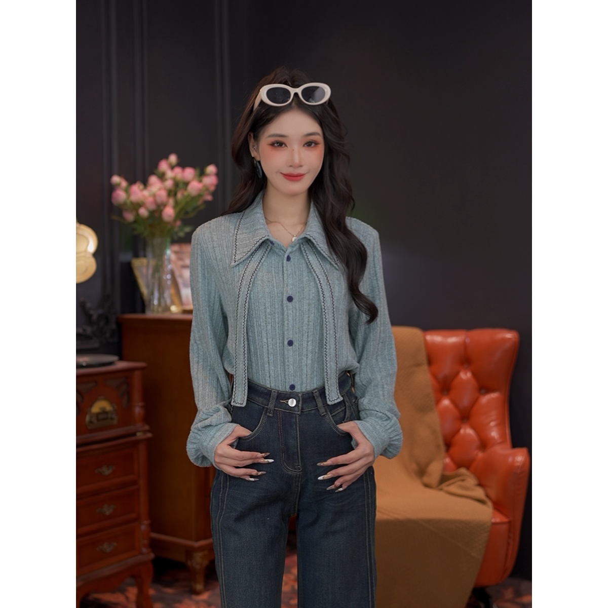 婉儿【岳冥】25年秋季新款简约小众显瘦减龄上衣衬衫#G14626